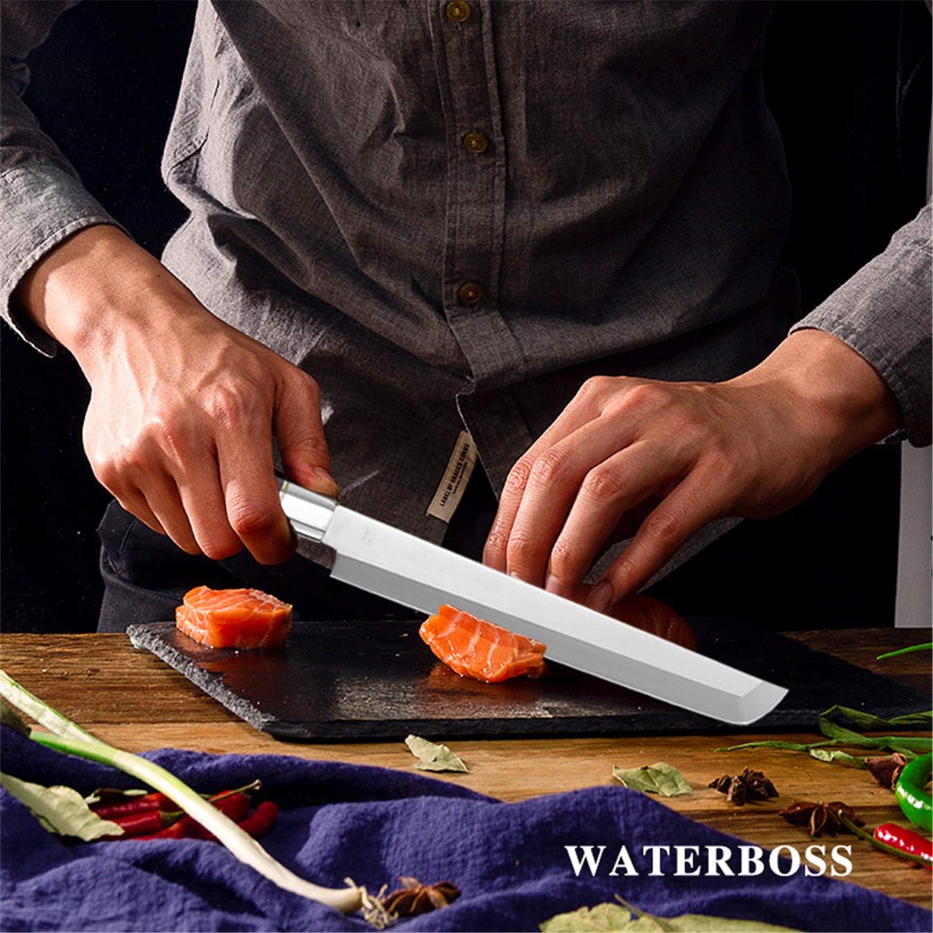 Waterboss,Japanese Sushi Chef Knife Salmon Knife Slicer Razor Sharp Sashimi Watermelon Knives, 5Cr15mov Stainless Steel Sashimi Yanagiba Knife, Maple Handle, 11.8inch (300mm)