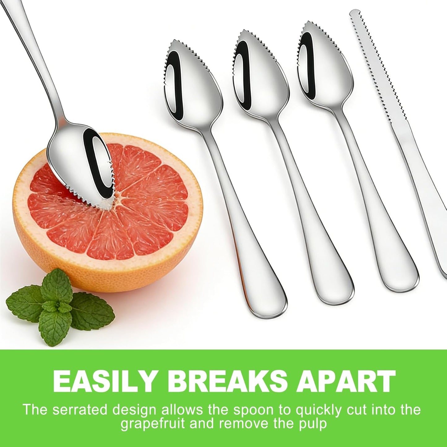 5 PCS Grapefruit Spoon and Knife Set Stainless Steel Fruit Utensils Multipurpose Kitchen Tools for Grapefruit Kiwi Oranges Dessert Heavy Duty Silver includes 4 Spoons and 1 Knife