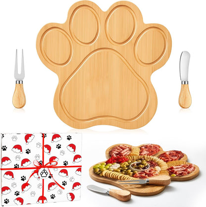 Ziliny Dog Paw Charcuterie Board Gift Set with Knives, Paw Print Cutting Cheese Board Dog Lovers Gifts for Women Acacia Wooden Puppy Platter for Christmas Housewarming Pet Lover Kitchen
