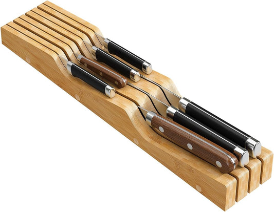 Bamboo In-Drawer Knife Block for 15 Knives(Not Included), Knife Drawer Organizer,Knife Holder Countertop,Block Knife Storage Organizer for Kitchen