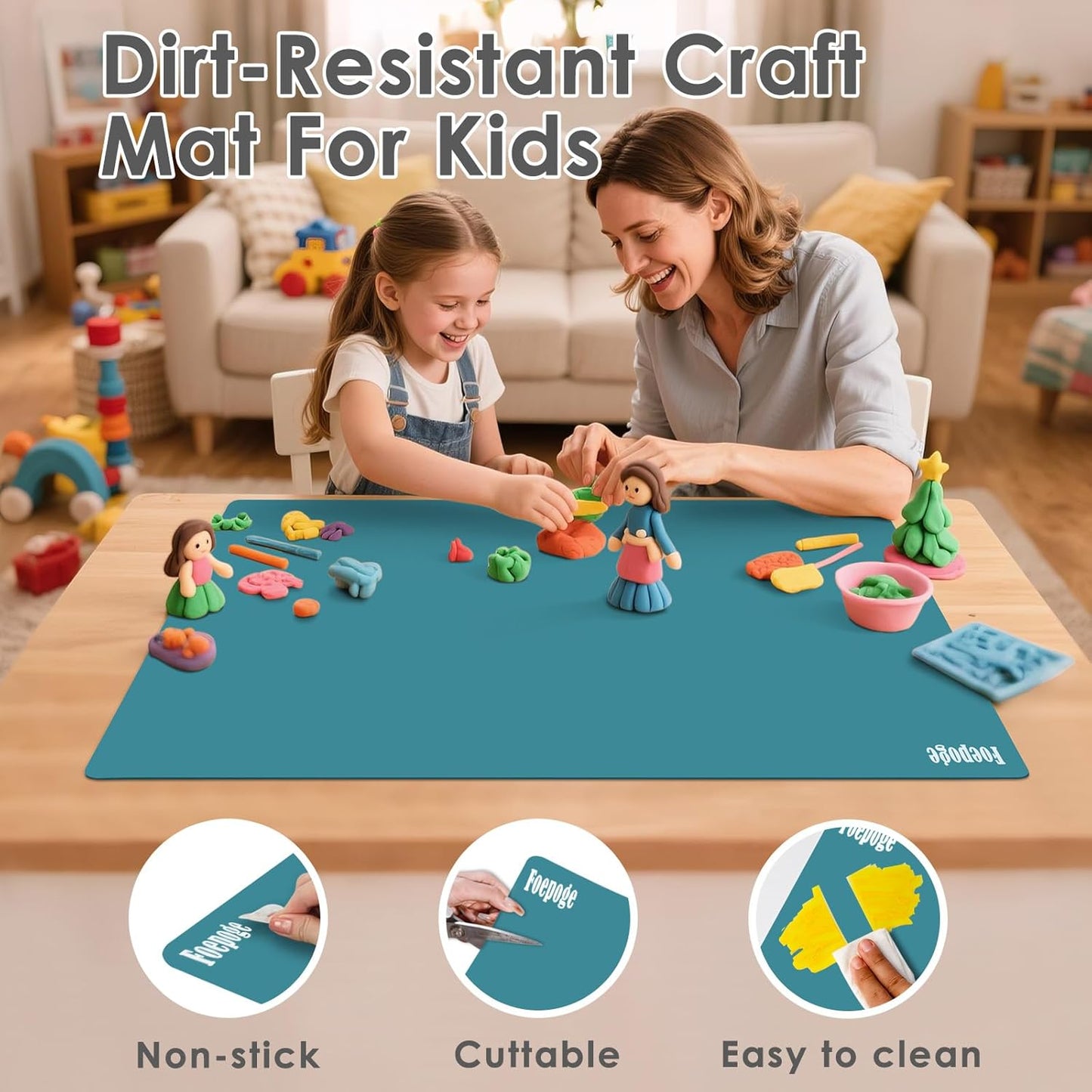 36.2" x 24" Extra Large Silicone Mat for Epoxy Resin, Nonstick Silicon Mats for Crafts Jewelry Casting, Non-Slip Kitchen Table Placemats for Countertop Protector Heat Resistant by Foepoge, Black