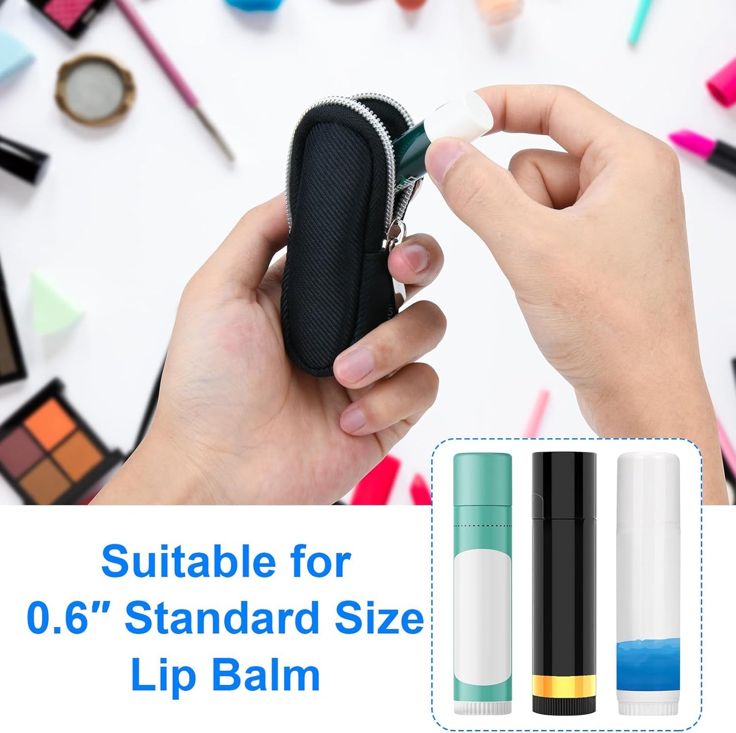 Homakover Portable Lip Balm Organizer Case with Keychain, Travel Chapstick Holder Storage Bag, Waterproof Small Cosmetic Organizer, Anti-Lost Lipstick Lip Gloss Sleeve Pouch Keeper Case (Pink, Small)