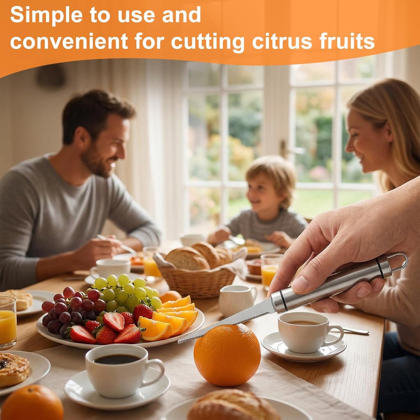 Jeffdad 3Pcs Grapefruit Knife, Curved Serrated Blade Stainless Steel Grapefruit Utensil Knife Kitchen Tool Ergonomic Fruit Cutter with Non-stick Plating for Kiwi, Mango, Dessert, Citrus Easy to Hang