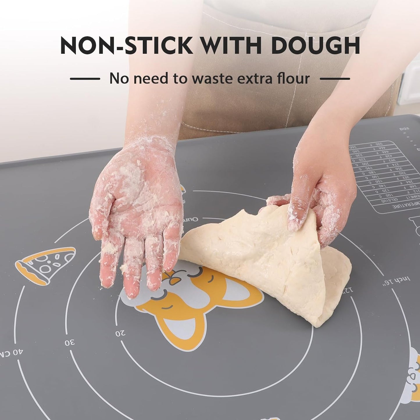 Ourokhome Silicone Baking Mat Sheet and Pastry Dough Cutter, 0.5 Inch Thick 20'' X 16" BPA free Silicone Rolling Mat, Non-Stick and Anti-Slip, Dishwasher Safe (Beige)