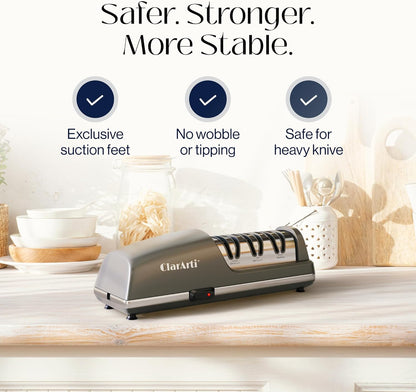 Electric Knife Sharpener for Kitchen Knives, 3-Stage Diamond Sharpening System with Guided Angle, Stable Suction Base, Fast & Safe Knife Sharpening for Home Cooks