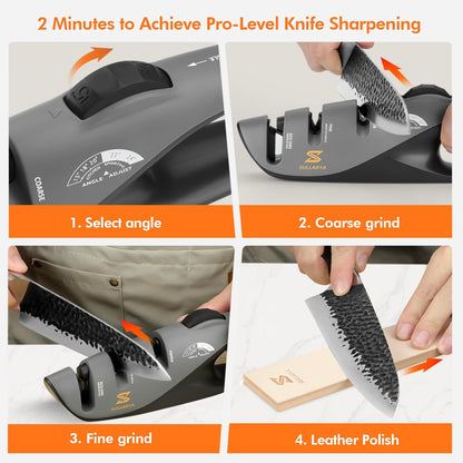 Knife Sharpener, 5 Precision Adjust Kitchen Knife Sharpener with Leather Strop & 3-Stage System to Repair, Restore and Polish Blades