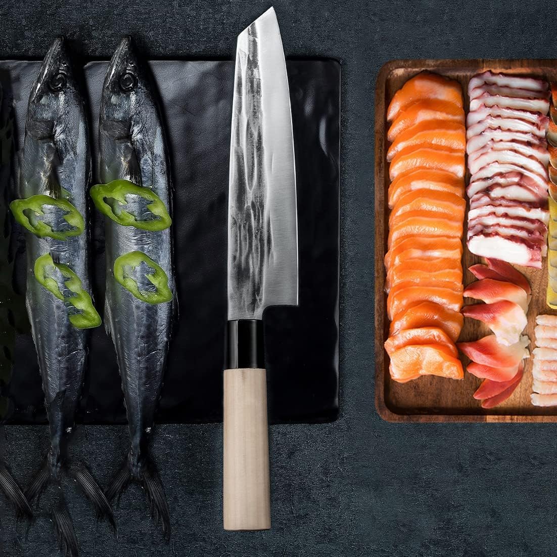 Waterboss,Japanese Sushi Chef Knife Salmon Knife Slicer Razor Sharp Sashimi Watermelon Knives, 5Cr15mov Stainless Steel Sashimi Yanagiba Knife, Maple Handle, 11.8inch (300mm)