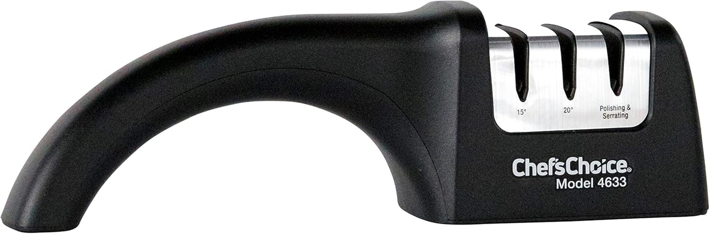 Chef'sChoice Professional Manual Knife Sharpeners AngleSelect for 15- and 20-Degree Straight-Edge and Serrated Knives with Diamond Abrasives Precise Angle Control & Compact Footprint, 2-Stage, Black