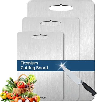 3Pcs Titanium Cutting Boards For Kitchen, 100% Pure Titanium Chopping Board, Food Grade Quality, Double-sided non-toxic, Easy To Clean, Dishwasher Safe And Will Not Absorb Odors (S+M+L)