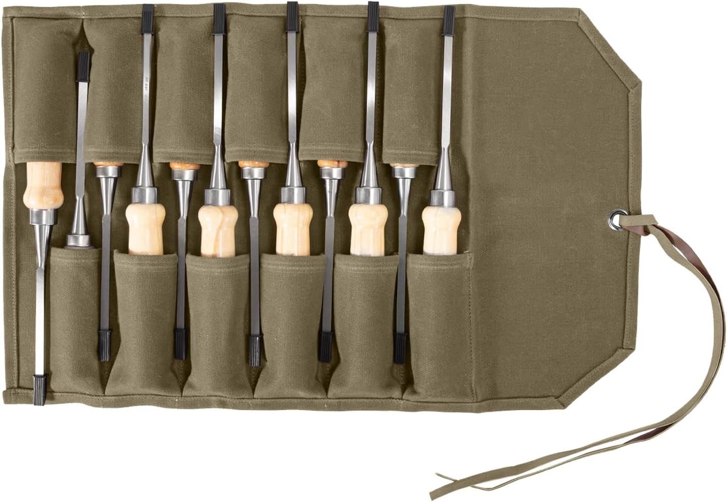 Chisel Roll,6 Pockets Roll Up Tool Pouch,Waxed Canvas Small Tool Roll Organizer and Wrench Roll Up Pouch,Store Chisel,Wrench,Pliers,Carving Knife (12-Brown)