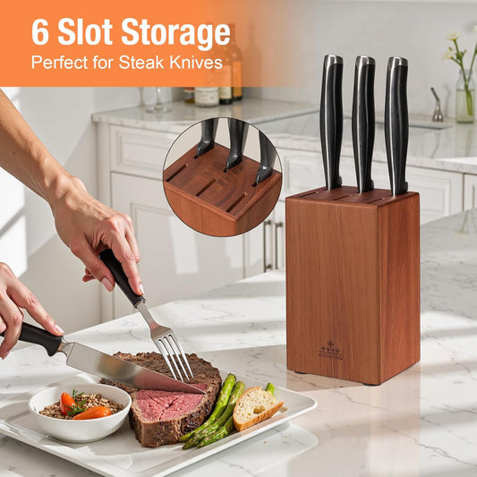 ENOKING Knife Block without Knives, Large Knife Holder- 25 Slots Acacia Wood Universal Knife Block, Butcher Block Countertop for Knife Storage Organizer