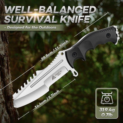 Freelander Fixed Blade Knife with Sheath, Full Tang D2 Steel Survival Knife, Camping Bushcraft Knives with Ergonomic Handle, Outdoor Knives for Men