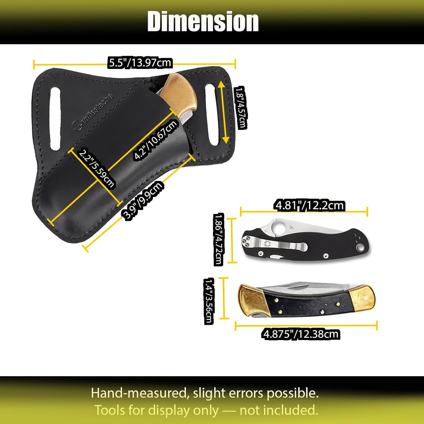 Gentlestache Leather Pocket Folding Knife Sheath for Belt - Cross Draw Pocket Organizer Open Top for 5 inch Folding Knife - Horizontal Carry Multitool Sheath - EDC Belt Organizer, Darkbrown