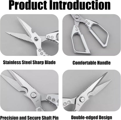 Stainless Steel Kitchen Scissors, Kitchen Scissors All Purpose, Stainless Steel Cooking Aid Scissors Heavy Duty Poultry Shears Sharp Silver Meat Scissors Dishwasher Safe