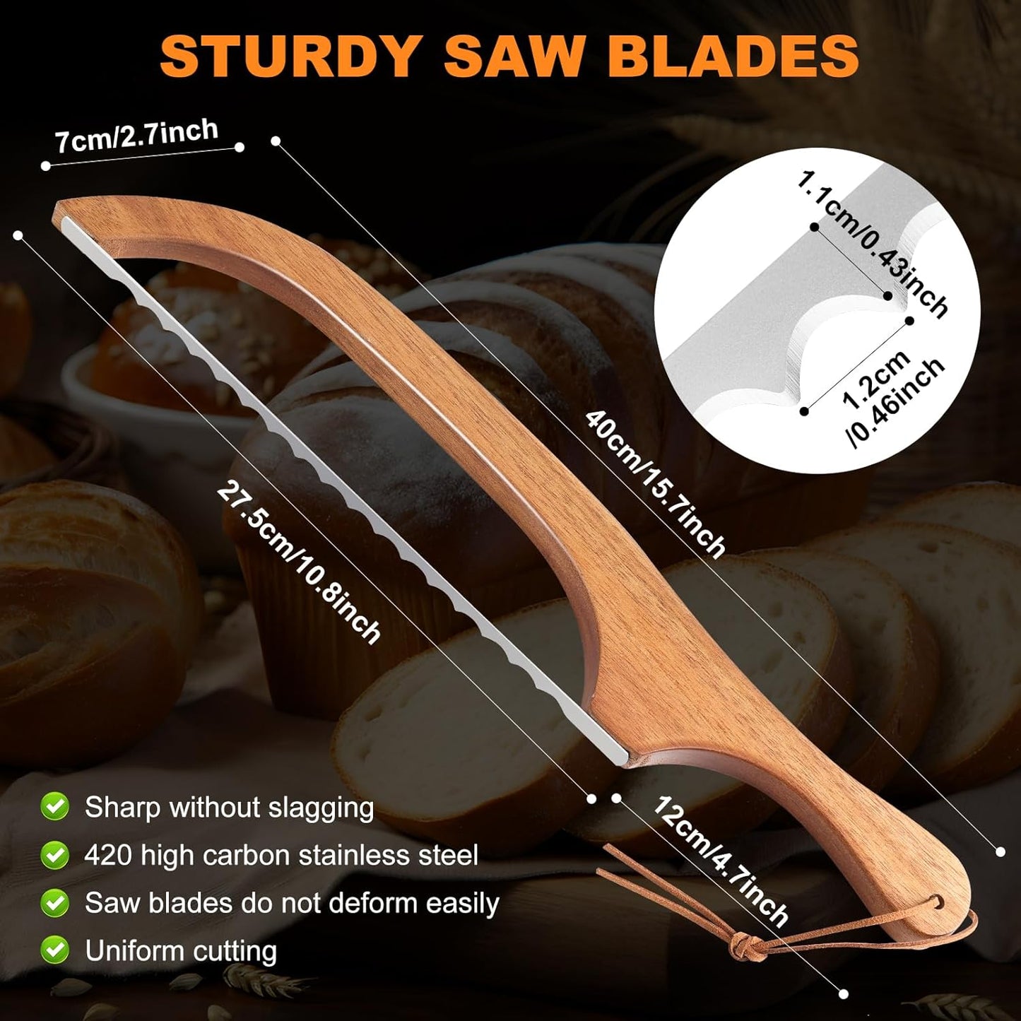 Bread Slicer for Homemade Bread, 15.7 Ergonomic Design, Premium Stainless Steel Serrated Bread Bow Knife for Precise Cutting