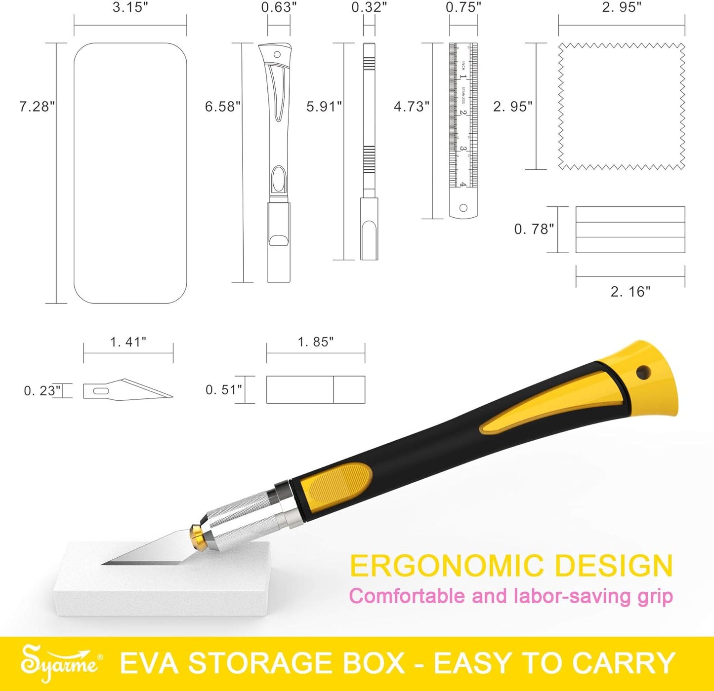 Hobby Knife Precision Craft Knife Set, Utility Knife for Cutting, Carving, and Modeling etc, Includes 2 Cutting Knife, 20 Blades, EVA Storage Box, Ruler, Whetstone, Cleaning Cloth