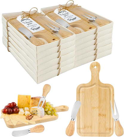 1 Set Baby Shower Prize for Game Winners Adults, Bridal Shower Prize for Guests, Small Cheese Board Gift Set with Wood Mini Charcuterie Board, Knives, Forks, Thank You Card & Gift Box
