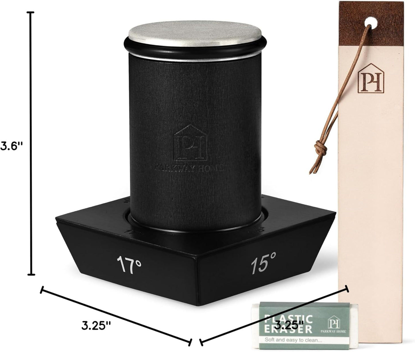Rolling Knife Sharpener with Leather Strop and 15, 17, 20 & 22 Degree Angles - Knife Sharpener Kit - Roller Knife Sharpening System with Stand, Holder & Eraser - Walnut Brown