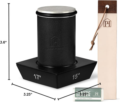 Rolling Knife Sharpener with Leather Strop and 15, 17, 20 & 22 Degree Angles - Knife Sharpener Kit - Roller Knife Sharpening System with Stand, Holder & Eraser - Walnut Brown