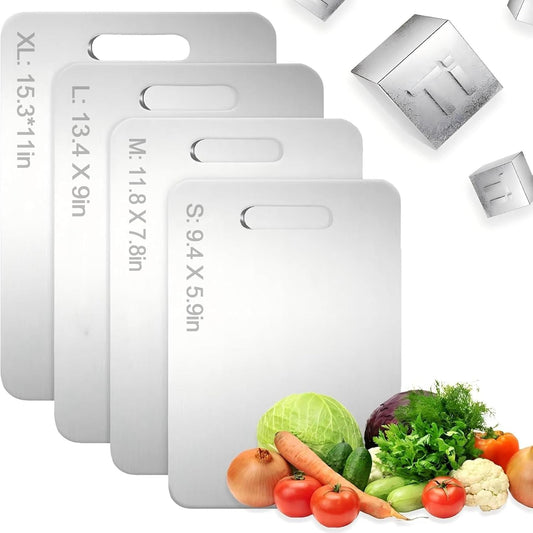 4PCS Titanium Cutting Board Set, 100% Pure Titanium Cutting Boards for Kitchen, Double-Sided Metal Chopping Board for Meat Fruit Vegetables, Dishwasher Safe & Non Toxic, Multi-Size for Home Camping