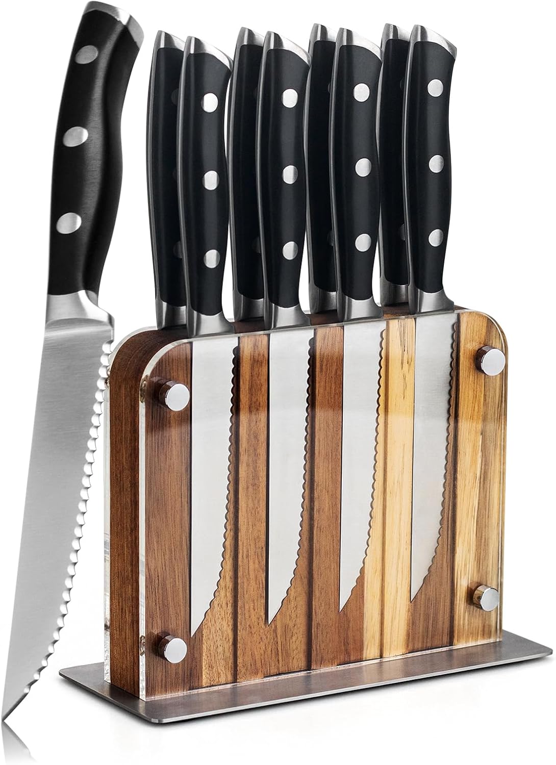 Alata 8-Piece Steak Knives Set, 4.7 Inch with Serrated Edge Razor-Sharp Dinner Knives, Full-Tang Construction