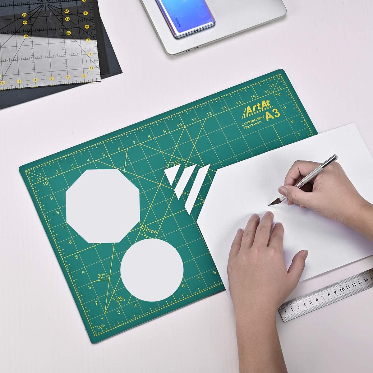 ArtAt Self Healing Cutting Mat: 12″x 18″ Black-Gray Eco-Craft Cutting Mat - 5-Layer Durable Anti-Blade-Wear Material for All Your Crafting Needs