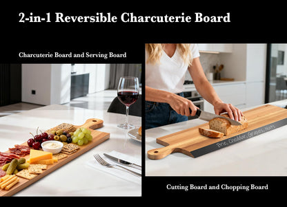 Acacia Wood Cutting Board with Handle, 2-in-1 Reversible Charcuterie Board & Chopping Board, Large 17"x13" Chalkboard Edge Serving Board for Meat & Cheese, Fruit and Nuts, Christmas Gift