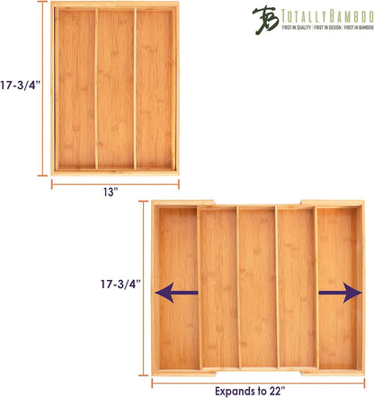 Totally Bamboo Expandable 5-Compartment Drawer Organizer, Expands from 13 to 22" Wide