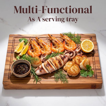 Teak Wood Cutting Board 18" x 14" x 0.6", 2-Piece Set for Kitchen Meat & Food Prep - Large Thin Edge Grain, Deep Juice Groove, Lightweight Solid Hardwood, Non-Toxic, BPA Free by New M Way