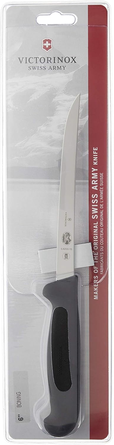 Victorinox Fibrox Curved Boning & Fillet Knife, Flexible Blade for Meat & Poultry, 6-Inch, Black