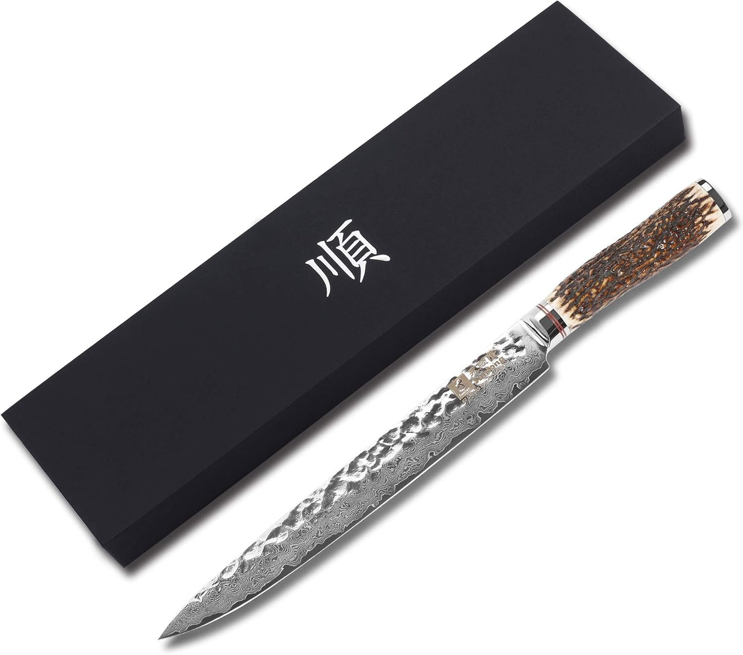 SUNLONG Usuba & Nakiri Knife 6.5 inch Fruit and Vegetable Knife Japanese Hammered Damascus Steel Super sharp - Natural Deer Horn Handle
