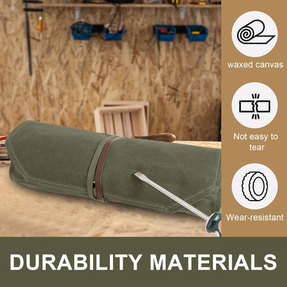 Chisel Roll,6 Pockets Roll Up Tool Pouch,Waxed Canvas Small Tool Roll Organizer and Wrench Roll Up Pouch,Store Chisel,Wrench,Pliers,Carving Knife (12-Brown)