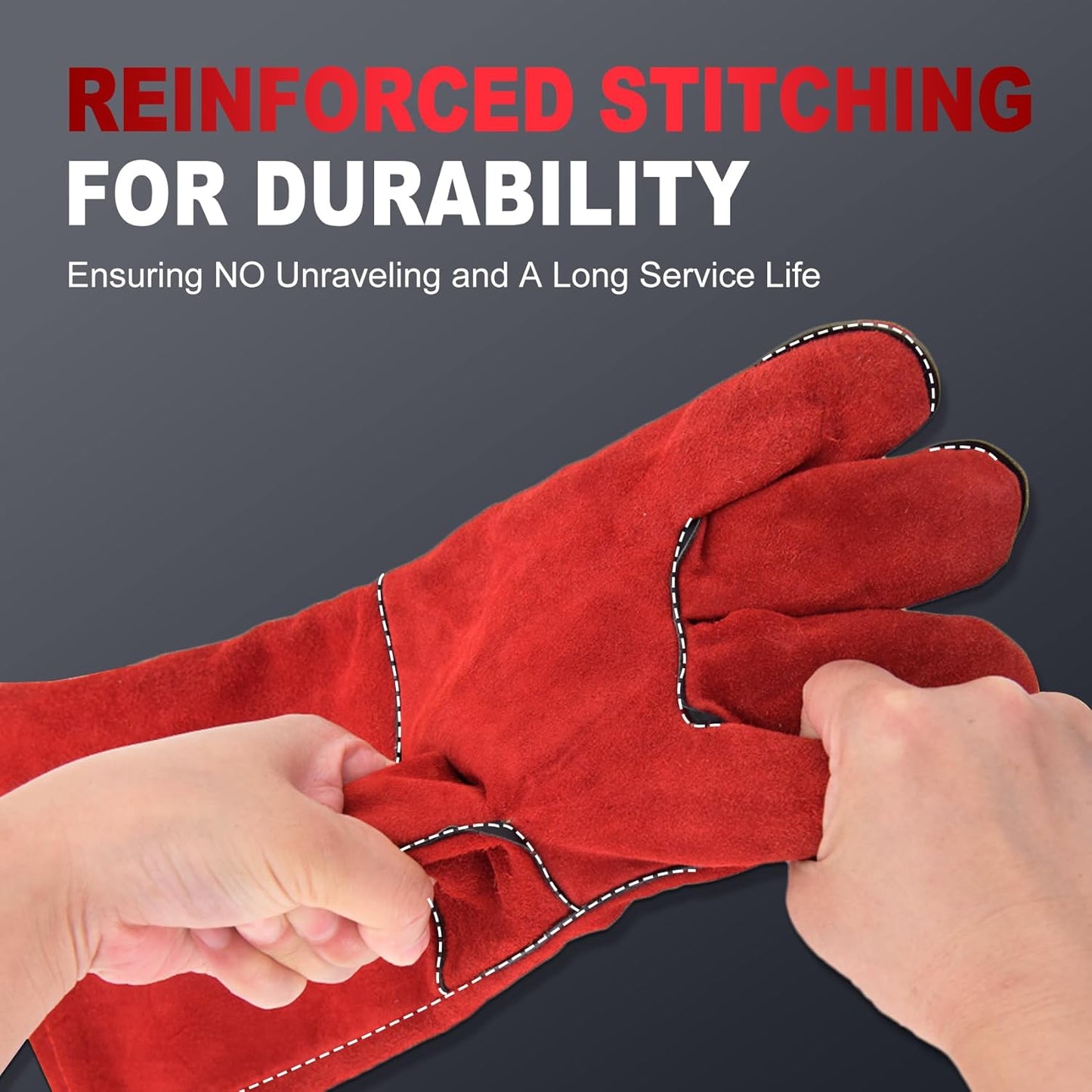 TOPDC Welding Gloves 16 Inches 932℉ Fire/Heat Resistant Leather Welding Gloves For Mig, Tig, Stick, Forge, BBQ, Grill, Fireplace, Wood Stove, Furnace, Oven, Animal Handling for Safe, Loving Pet Care