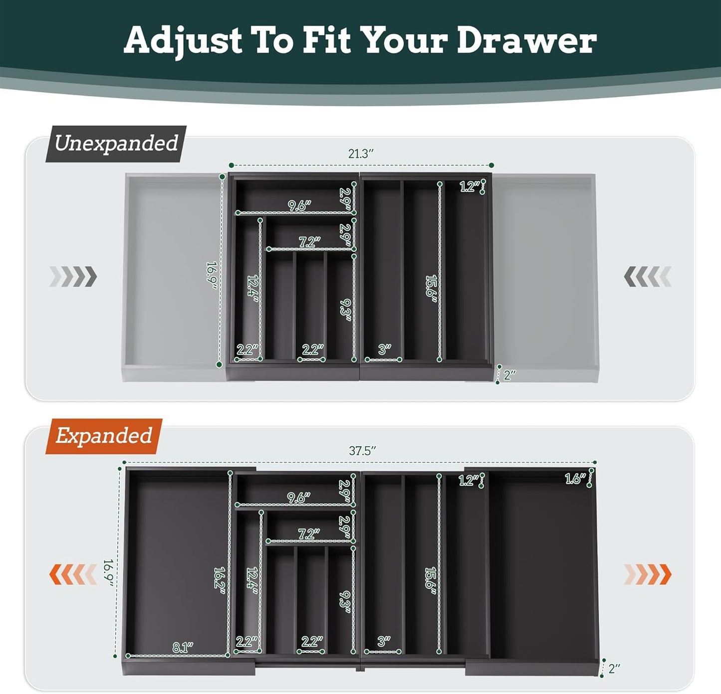 Silverware Organizer Large, Magnetic Connected Expandable 11 Slots Silverware Drawer Organizer From 21 to 37.4 Inches, Adjustable Flatware and Cutlery Holder, Bamboo Utensil Tray for Kitchen Natural