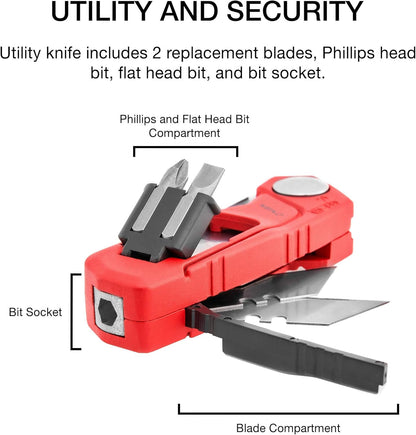 NEIKO 00678A 4-In-1 Folding Utility Knife Box Cutter Knives & Wire Stripper, Tool Hex Bit Holder Utility Work Knife & Bit Storage, Carpet Knife, Heavy Duty Box Cutter, Great work knife for men & women