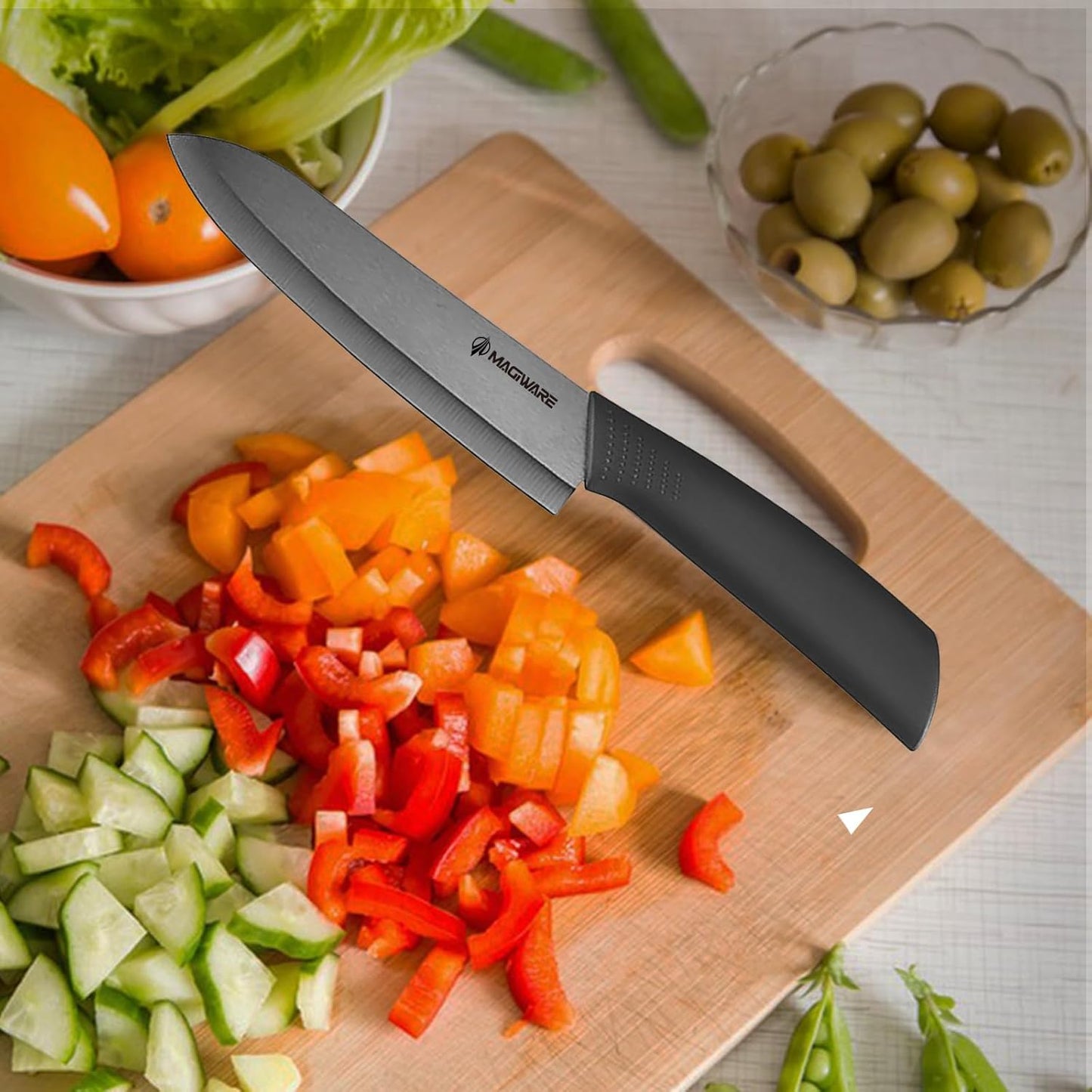 Magiware Ceramic Knives, Ceramic Knife Set with Sheaths Cover -Sharp Longer Never Rust (include 6 Inch Chef Knife, 5inch Utility Knife, and 4 Inch Paring Knife