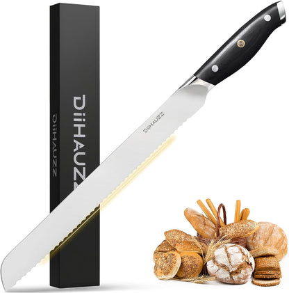 DiiHAUZZ Brisket Knife, 12 Inch Carving Knife for Meat, Razor Sharp High Carbon Steel, Full Tang Ergonomic Pakkawood Handle Slicing Knives for Roast Beef, BBQ, Turkey, Grilling Gift for Men