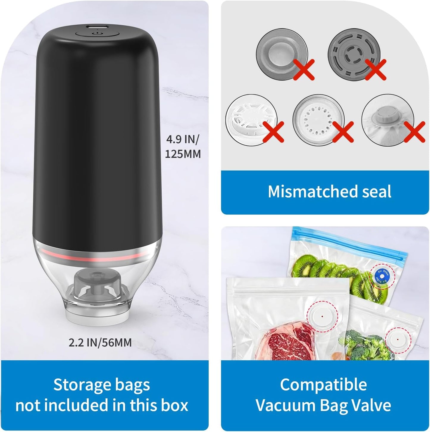 Handheld Vacuum Sealer, Sous Vide Vacuum Pump, Rechargeable Hand Held Vacuum Sealer for food Storage, Camping, Sous Vide, Reusable Vacuum Bags Compatibility, White(Pump Only)
