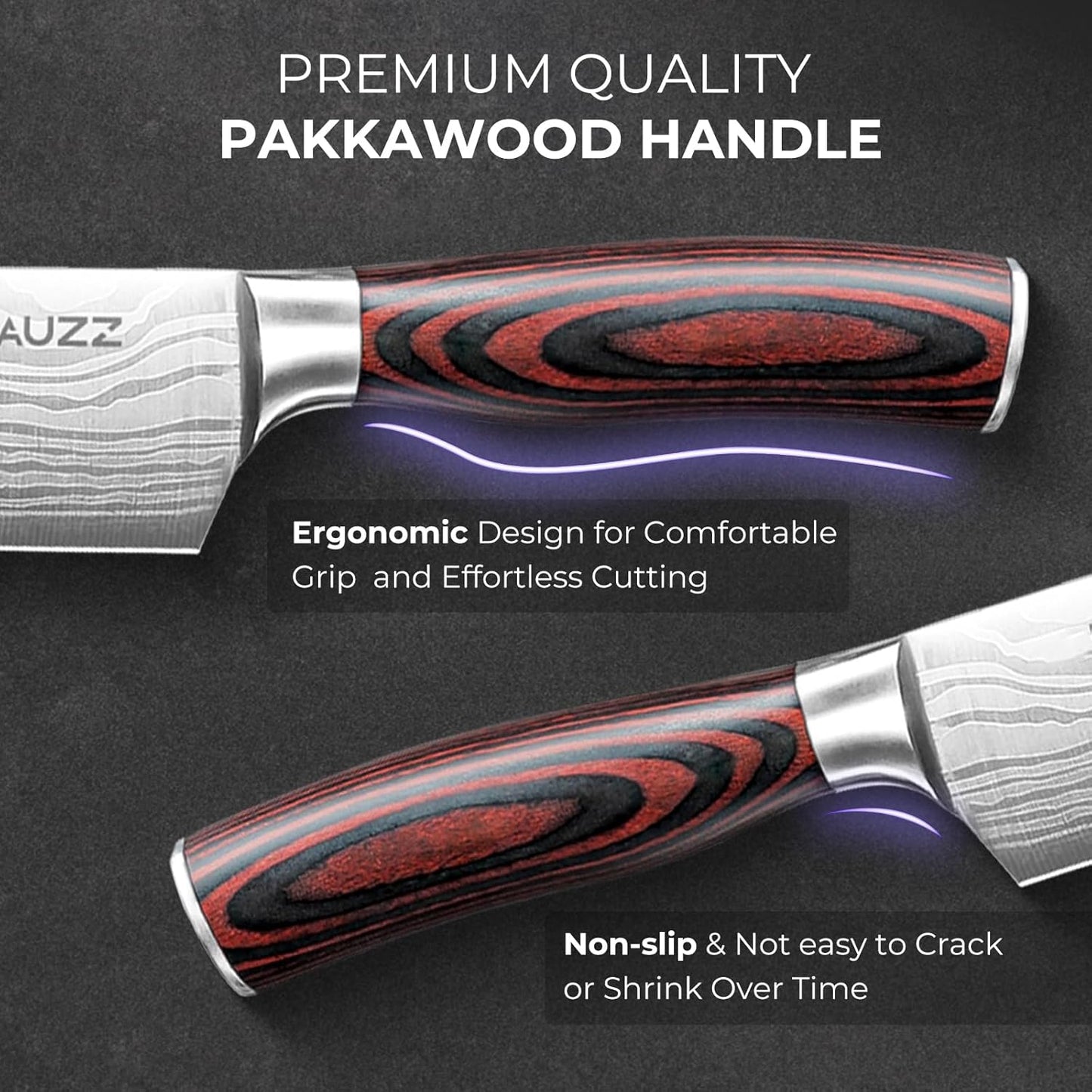 DiiHAUZZ Steak Knives Set of 6, Serrated Steak Knife Set 4.5 Inch, Ultra Sharp Forged High Carbon Stainless Steel Dinner Knife with Ergonomic Pakkawood Handle, Damascus Pattern and Gift Box