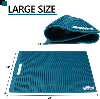NonSlip Fish Fillet Mat for Filleting, Cutting, Cleaning Heavy Duty Rollable Fish Bait Cutting Board No Need Fish Grippers Large Size Fish Cleaning Mat (14 * 24“, Green)