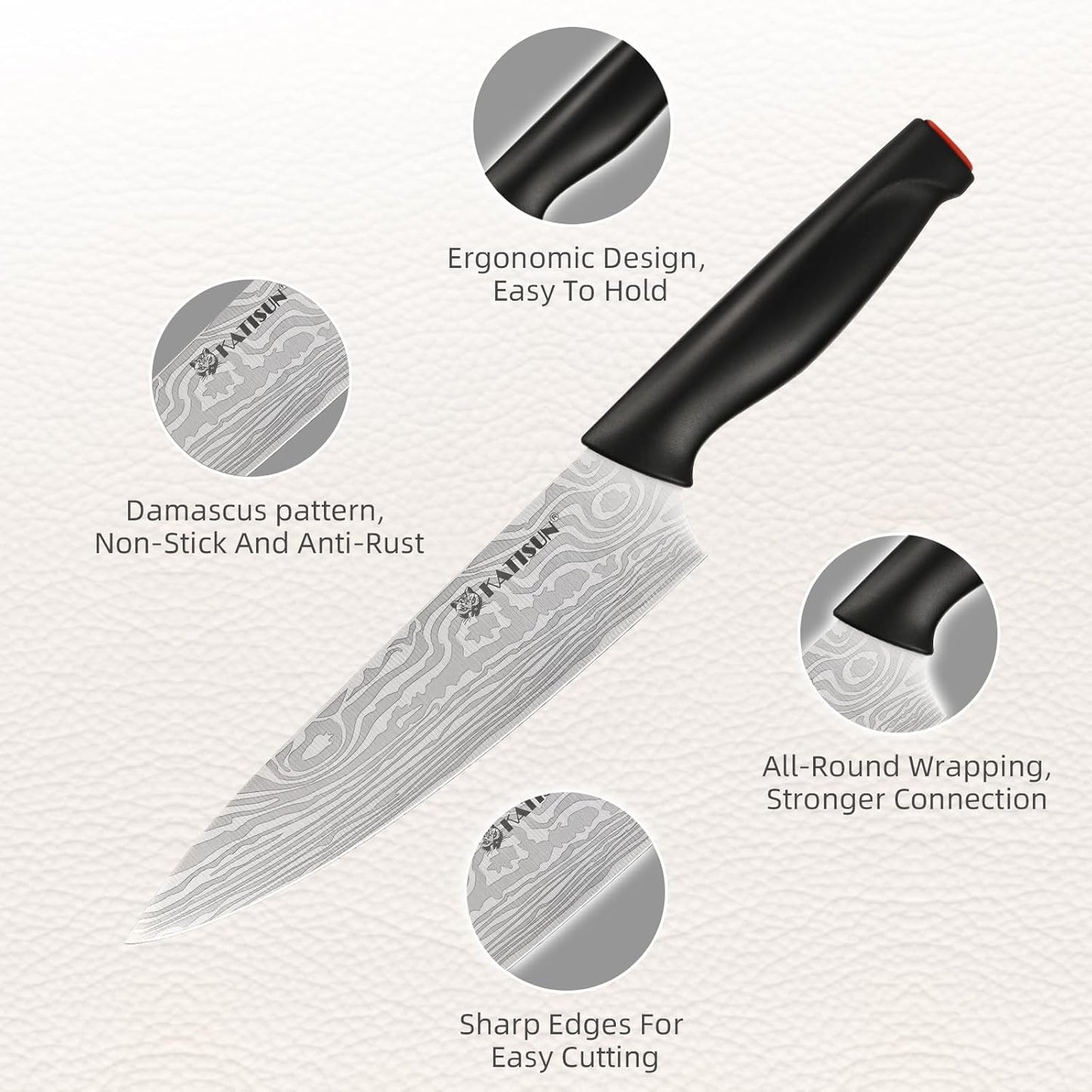 Kitchen Knife Set,14-Piece Knife Set With Block Wooden, Self Sharpening For Chef Knife Set, High Carbon German Stainless Steel Hammered Collection Knife Block Set, Dishwasher Safe Cutlery, Cream