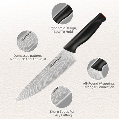 Kitchen Knife Set,14-Piece Knife Set With Block Wooden, Self Sharpening For Chef Knife Set, High Carbon German Stainless Steel Hammered Collection Knife Block Set, Dishwasher Safe Cutlery, Cream