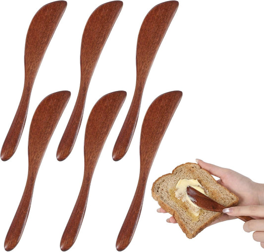 6PCS Wooden Butter Knife Spreader, Jelly Cheese Spreaders Jam Spreaders for Jars Blenders Stirring Mixing Sandwich Mini Spatulas for Kitchen Restaurant