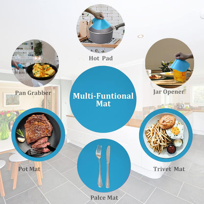 Silicone Microwave Mat 12 Inch, Non Stick Turntable Safe Baking Mat for Kitchen, Multi Purpose Heat Resistant Mat for Oven Trivet, Placemat 2 Pack(Blue)