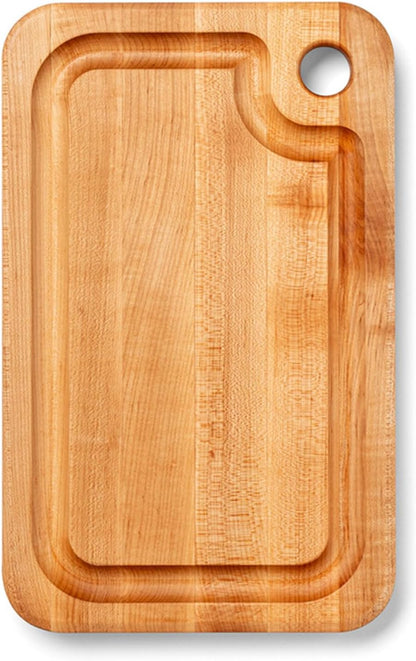 John Boos Prestige Series Rectangular Wooden Maple Cutting Board 18”x12” – 1.25” Thick, 8-lb Reversible Butcher Block with Juice Groove, Edge-Grain & Finger Grip Hole – Made in the USA