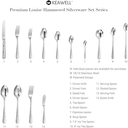 KEAWELL Premium 7" Louise Butter Knives: Set of 4, 18/10 Stainless Steel, Dishwasher Safe and Rust-Resistant (Hammered)