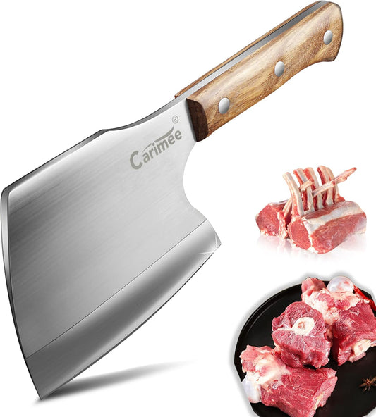 Meat Cleaver Knife, Butcher Axe Bone Chopper, Heavy Duty - 6.3'' Cutting Blade, BeefBone Breaker, Stainless Steel Thicken Blade & Full Tang Pear Wood Handle, for Kitchen/Slaughterhouse