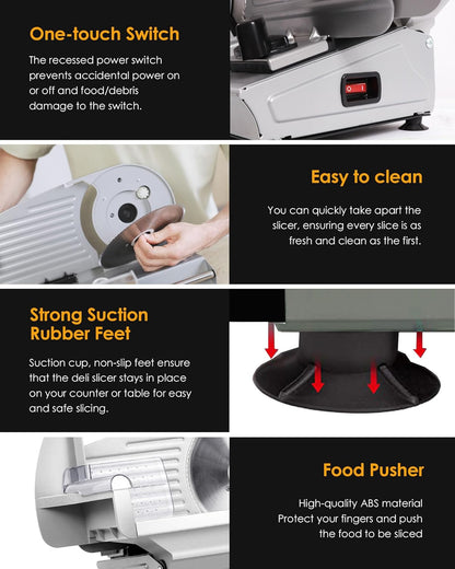 Valley Sportsman Meat Slicer Machine for Home - Electric Deli Meat Slicer with 7.5" Stainless Steel Blade, Adjustable Thickness Food Slicer Cuts Meat, Bread, Cheese, Easy to Clean, Black