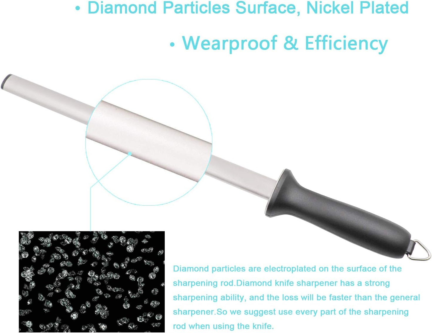 12inch Diamond Houselold Sharpening Rod, Professional Kitchen Knife Sharpener Steel, Premium Knife Blades Honer, Ideal for Master Chef, Home Cooking and Hunting, 600# Grit, Oval