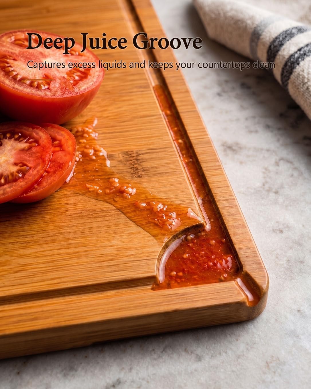Cutting Boards for Kitchen, Bamboo Cutting Board Set of 3 with Storage Stand, Deep Carbonized Chopping Boards with Deep Juice Grooves and Side Handles for Meat, Vegetables, Fruit and Meal Prep